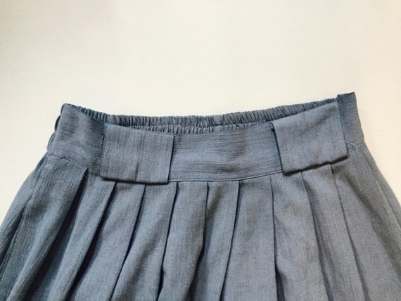 Powder Blue Cotton Midi Skirt || High Waist Pleat… - image 3