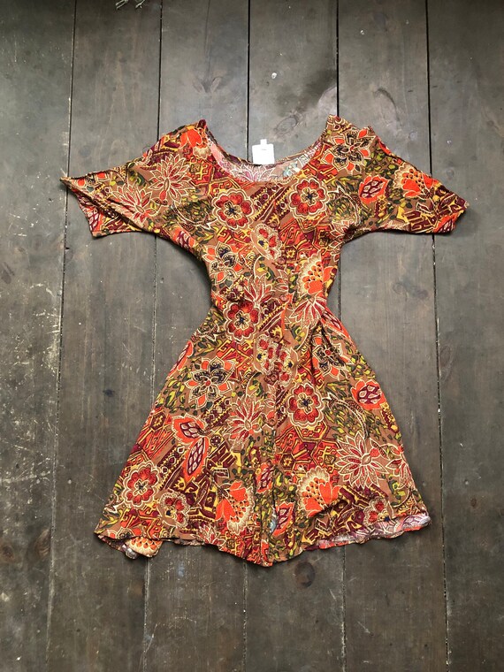 90s Psychedelic Dress || Boho Sundress || Short Sl