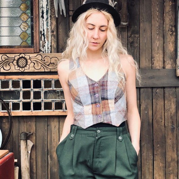 Plaid Vest || Cropped Vest || Plaid Button Up Vest
