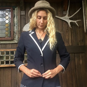 Cropped Sailor Blazer Navy Blazer Size S Sailor Jacket School Girl Blazer Navy and White Blazer Summer Blazer image 4