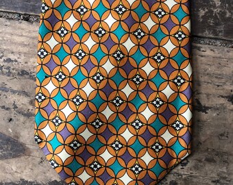 Satin Mustard, Teal and Eggplant Necktie || Satin Patterned Necktie || Vintage Patterned Necktie