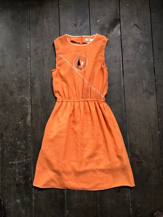 Tangerine Linen Sundress || 70s Sailboat Sundress