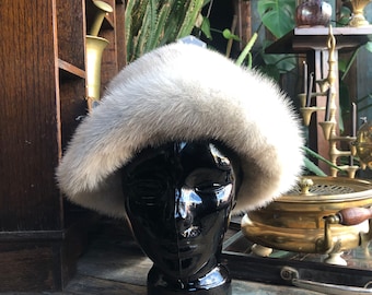 Vintage Cream Mink Winter Fur Hat ,  1970s Groupie Fur Hat , Handcrafted in Montréal