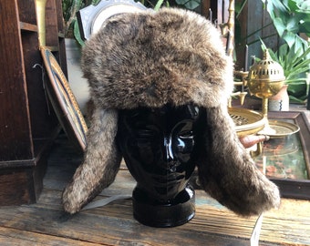 Rabbit Fur Trapper Hat , Winter Fur Hat , Bomber Hat