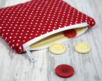 Polka Dot Coin Purse, Red and white, small pouch