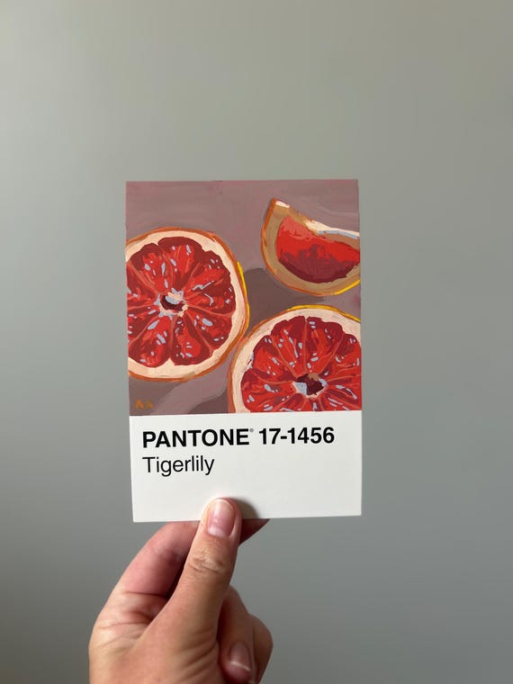 Pantone 17-1456 grapefruit Pantone painting postcard pink fruit still life