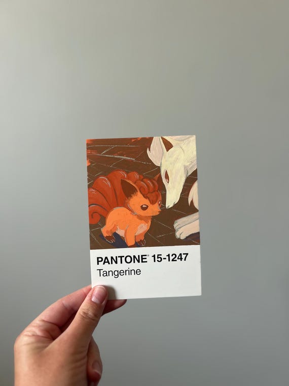 Pantone 15-1247 Tangerine Pokémon vulpix nine tales Pantone painting postcard