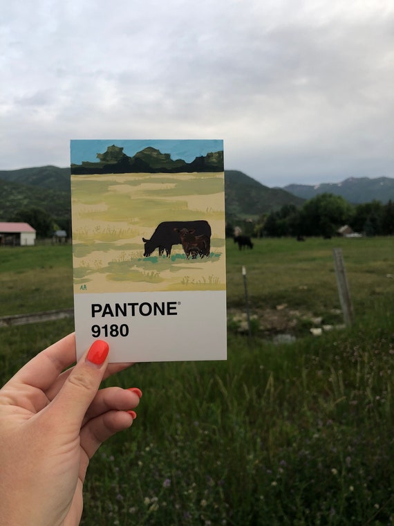 Pantone 9180: Acryla Gouache Cow Painting Postcard