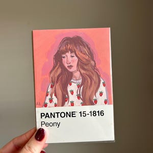 Portrait de pivoine Pantone 15-1816 peinture à la gouache pull rose fraise