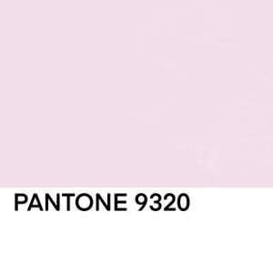 May include: A solid color swatch card with the Pantone color 9320, a light pink.