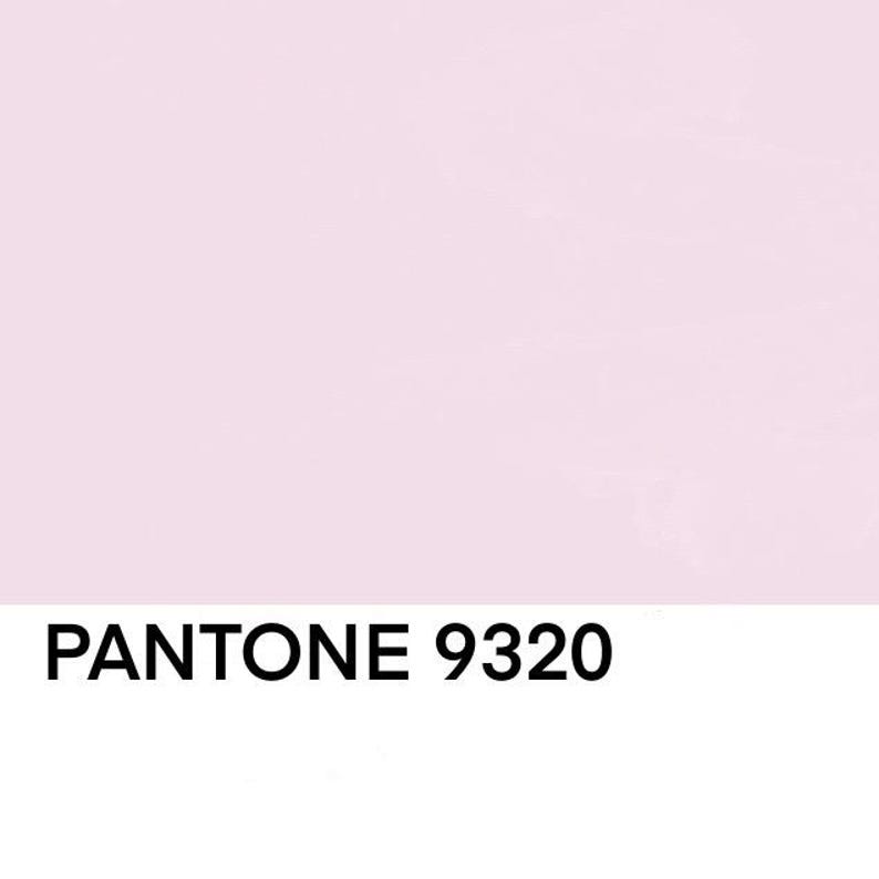May include: A solid color swatch card with the Pantone color 9320, a light pink.