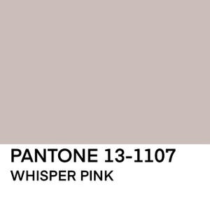 May include: Pantone color swatch showing the color Whisper Pink, a light, muted pink, with the Pantone color code 13-1107.