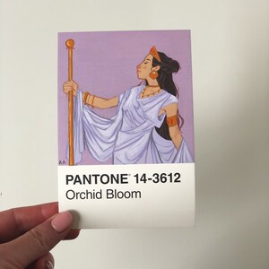 Pantone 14-3612 Orchid Bloom Hera Diosa griega Mitología Pantone Postal Pintura Gouache Púrpura Lavanda