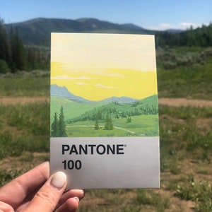 Pantone 100 Landschaftsmalerei Gouache Pantone Gelb Postkarte Sommerlich Bild 2