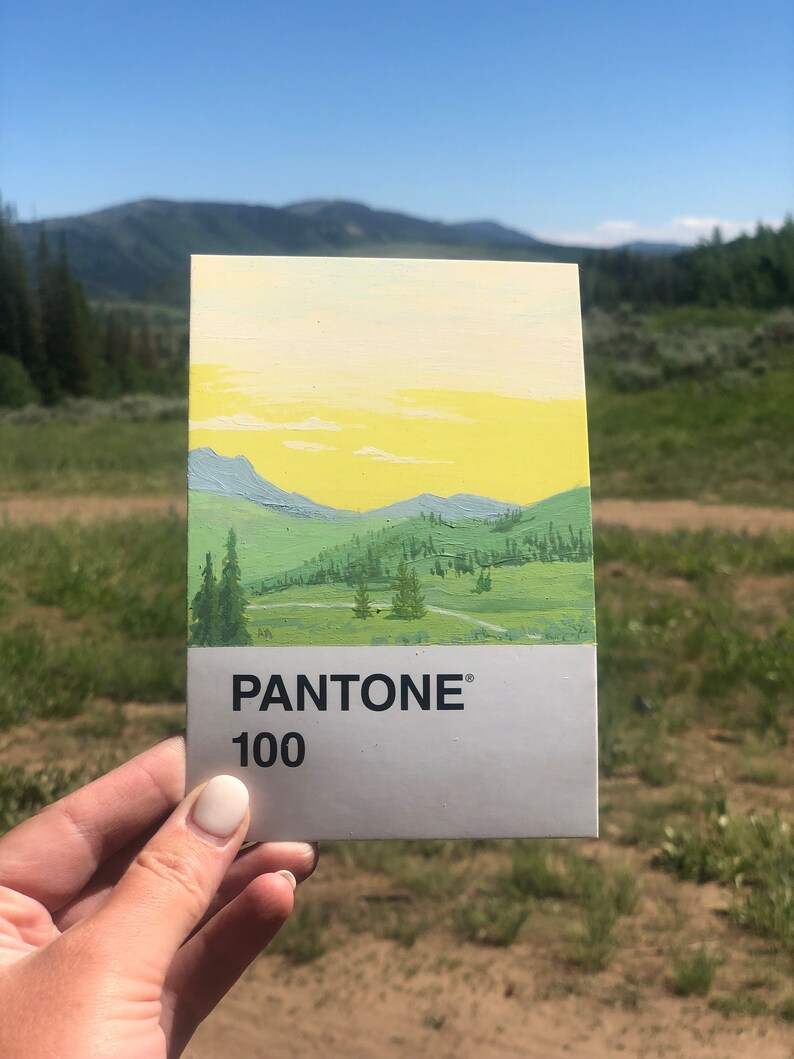 Pantone 100 Landschaftsmalerei Gouache Pantone Gelb Postkarte Sommerlich Bild 2