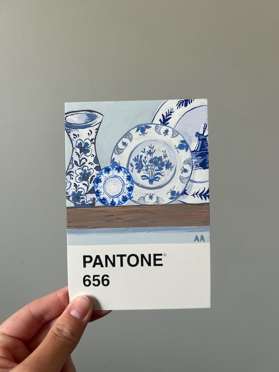 Delft Blue Acryla Gouache Painting - Pantone 656 Postcard Art