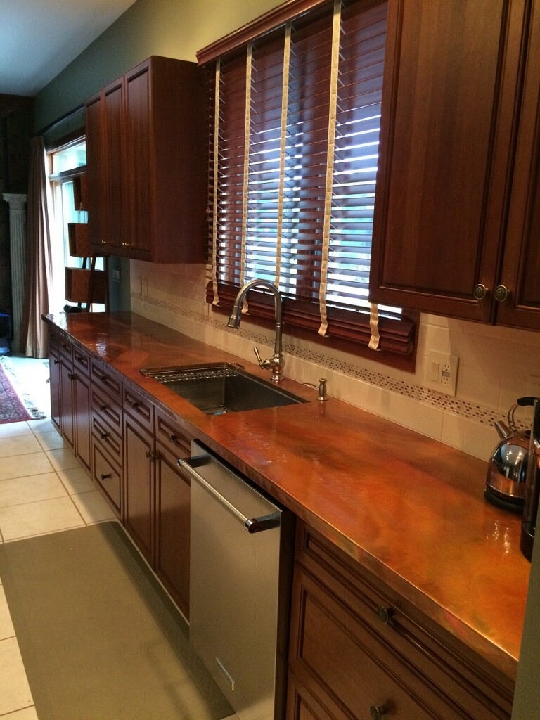 Copper Counter Tops. Heavy Duty Copper. Hand made in Ohio. Custom sizes available! Multiple finishes too!