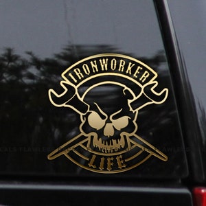 Ironworker Life Decal Sticker Life Skull Spud Wrenches Rigger Car Truck Window