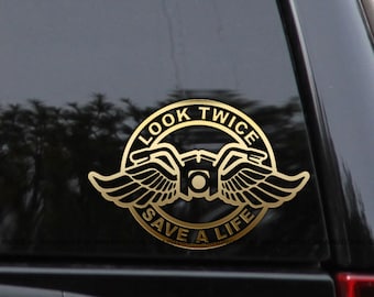 Look Twice Biker Decal Sticker Save A Life Harley Davidson Tank Window Laptop