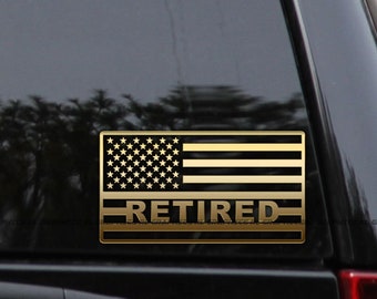 American Flag Retired Decal Sticker USA Proud Patriotic Car Window Laptop Vinyl