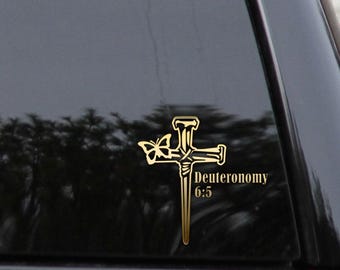 Nail Cross Butterfly Deuteronomy 6:5 Bible Verse Vinyl Decal Sticker