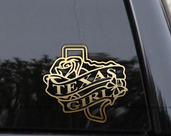 TEXAS GIRL Heart & Rose Texan Home State Love Vinyl Decal Sticker