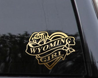 WYOMING GIRL Heart & Rose Home State Love Vinyl Decal Sticker