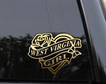 WEST VIRGINIA GIRL Heart & Rose Home State Love Vinyl Decal Sticker