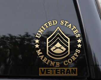 E-7 VETERAN Badge GUNNERY SERGEANT Rank Marines Vinyl Decal Sticker