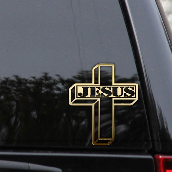 JESUS CROSS Vinyl Decal Sticker Car Window Wall Bumper God Religious Crucifix