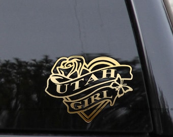 UTAH GIRL Heart & Rose Home State Love Vinyl Decal Sticker