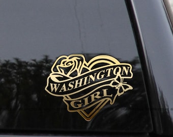 WASHINGTON GIRL Heart & Rose Home State Love Vinyl Decal Sticker