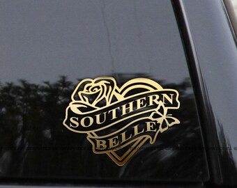 SOUTHERN BELLE Girl Heart & Rose Home State Love Vinyl Decal Sticker