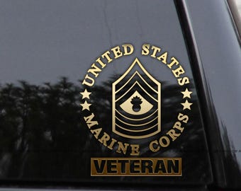 E-9 VETERAN Badge MASTER GUNNERY Sergeant Rank Marines Vinyl Decal Sticker