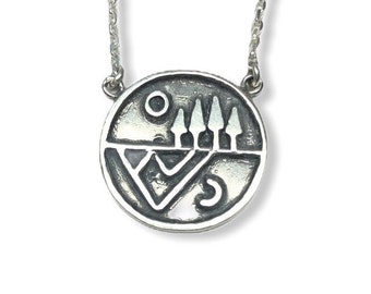 Mountain and trees silver pendant