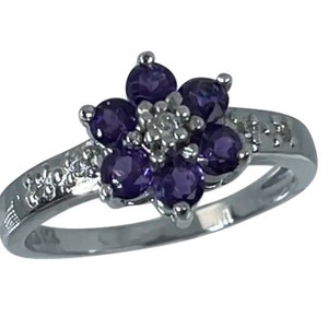 14k Amethyst & Diamonds Ring, FREE SIZING