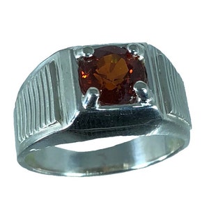 Natural Garnet  Silver Men&#39;s Ring, Free Sizing