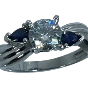 14k Moissanite & Sapphires Ring, Free Resize
