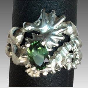 14k Green Tourmaline Seahorse Ring, FREE SIZING