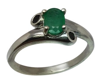 14k Emerald & Black Onyx Ring, Free Sizing