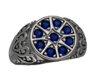 14k Blue Sapphire  Male Ring, free resize.