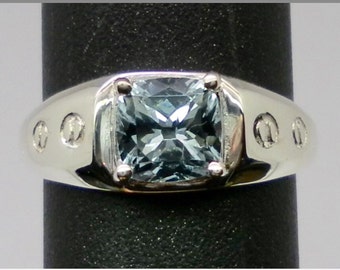 14k Aquamarine Men's Ring, FREE SIZING