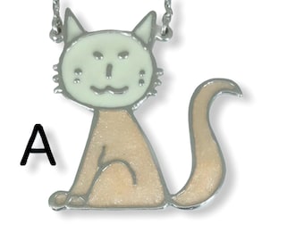 Cat Enemel Silver Necklace. Options C2