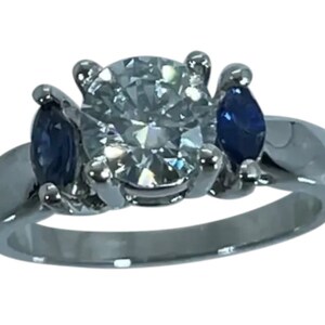 14k Moissanite & Sapphires Ring, Free Resize