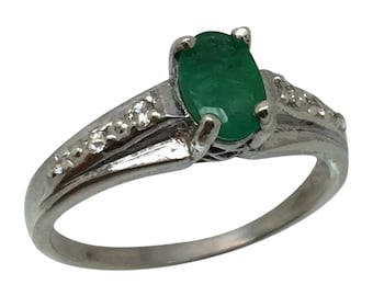 14k Colombian Emerald & Diamonds Ring, Free Sizing