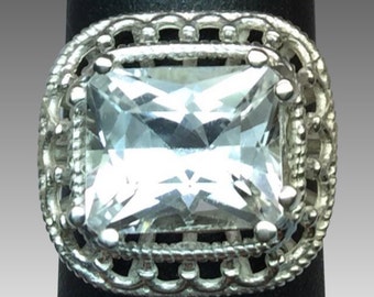 14k White Topaz Ring, FREE SIZING.