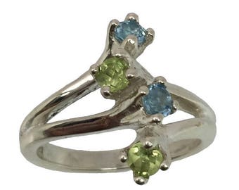 14k Peridot & Topaz Ring, Free Sizing