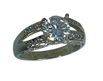 14k Moissanite & Diamonds Ring, Free Resize