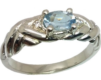 14k Aquamarine & Diamomds Ring, W-Y-R , Free Sizing.