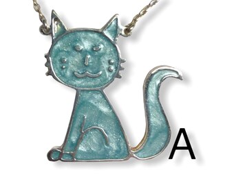 Cat Enemel Silver Necklace. Options